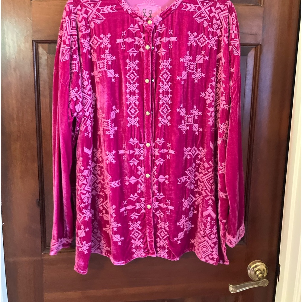 Johnny Was Pink Button Down Shirt